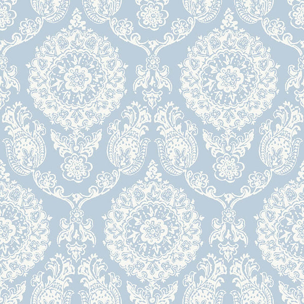 Helm Damask, Light Blue Wallcoverings | Malibu Wallcovering