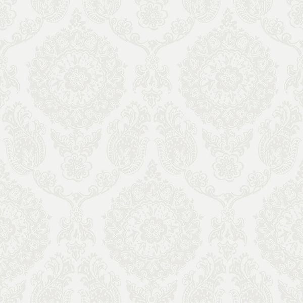 Helm Damask, White Wallcoverings | Malibu Wallcovering