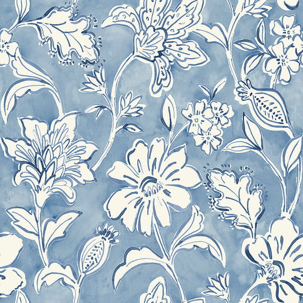 Plumeria, Blue Wallcoverings | Malibu Wallcovering