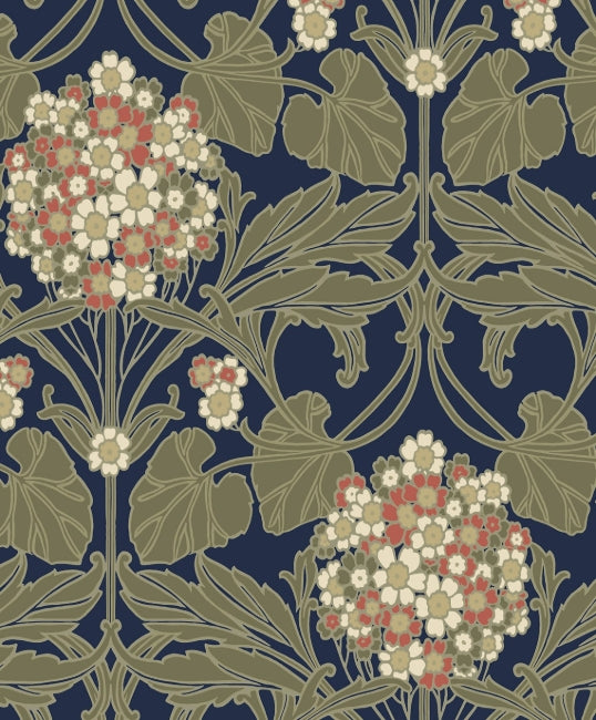 Floral Hydrangea - Navy & Terra Cotta Wallcovering | Malibu Wallpaper