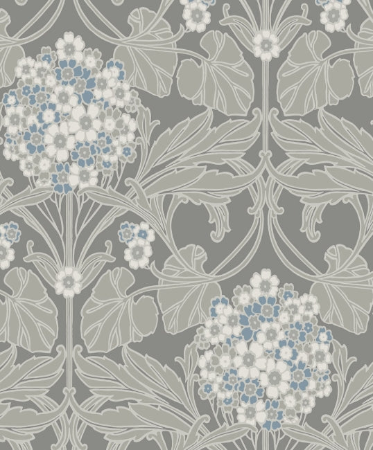 Floral Hydrangea - Daydream Grey & Carolina Blue Wallcovering | Malibu Wallpaper