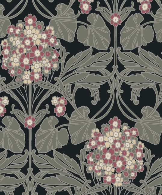 Floral Hydrangea - Ebony & Rose Wallcovering | Malibu Wallpaper