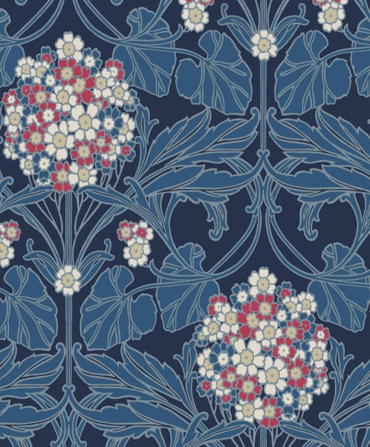 Floral Hydrangea - Naval Blue & Raspberry Wallcovering | Malibu Wallpaper