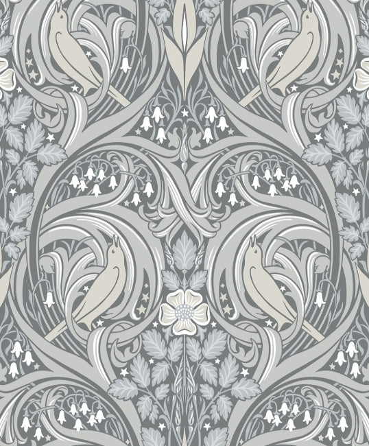 Bird Scroll - Argos Grey & Linen Wallcovering | Malibu Wallpaper