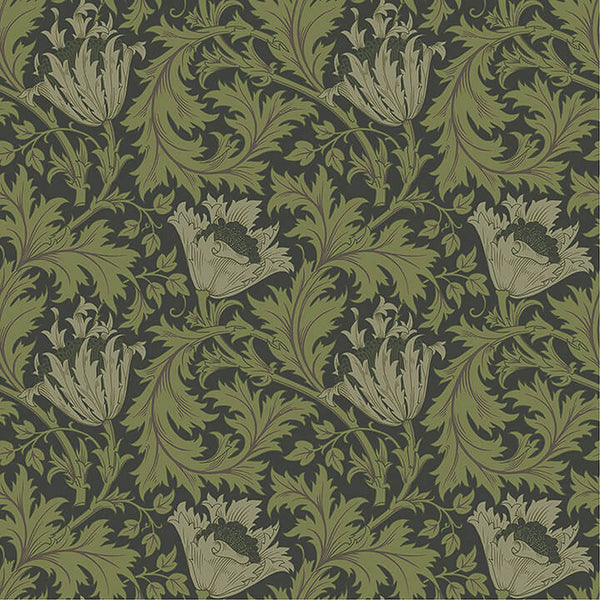 Anemone, Dark Green Wallcoverings | Malibu Wallcovering