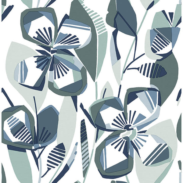 Nathalie, Navy Wallcoverings | Malibu Wallcovering