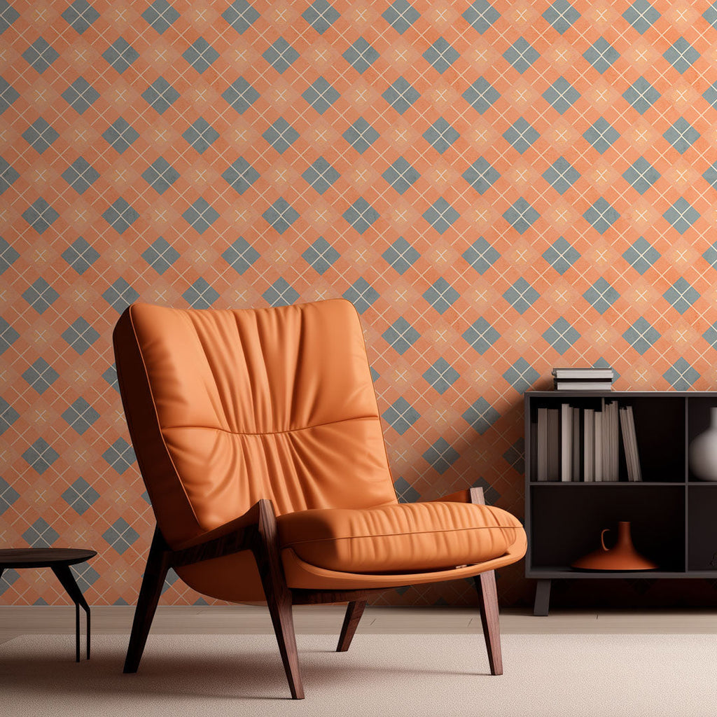 Preppy Peach Argyle Wallcovering | DW Bespoke Studios