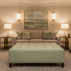 Woven Basketweave Texture Soft Celery Upholstered Ottoman | Architectural Fabrics