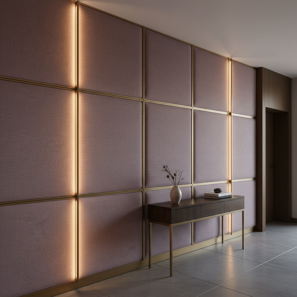 Woven Crosshatch Texture Dusty Mauve Upholstered Wall Panel | Architectural Fabrics