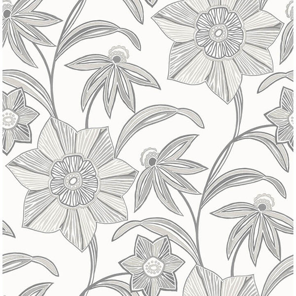 Star Flower, Charcoal Wallcoverings | Malibu Wallcovering