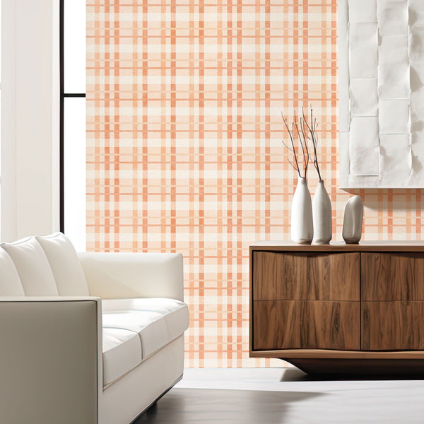 Paulette's Peach Check Contemporary | Architectural Wallcoverings