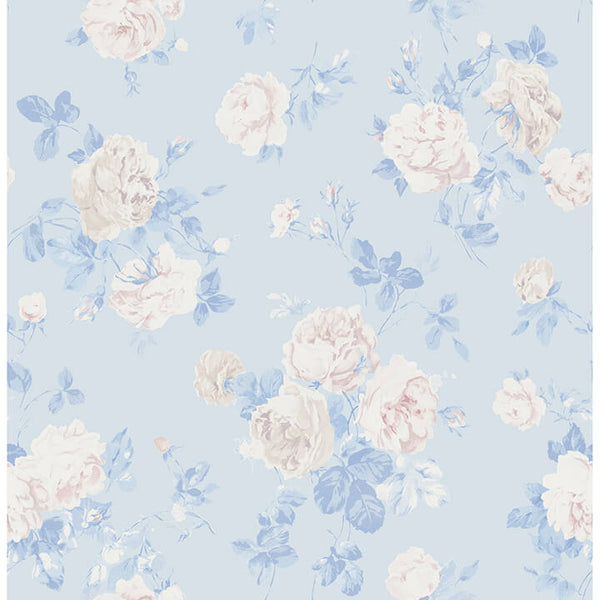 Everblooming Rosettes - Whisper Blue Residential Wallcovering | Jeffrey Stevens