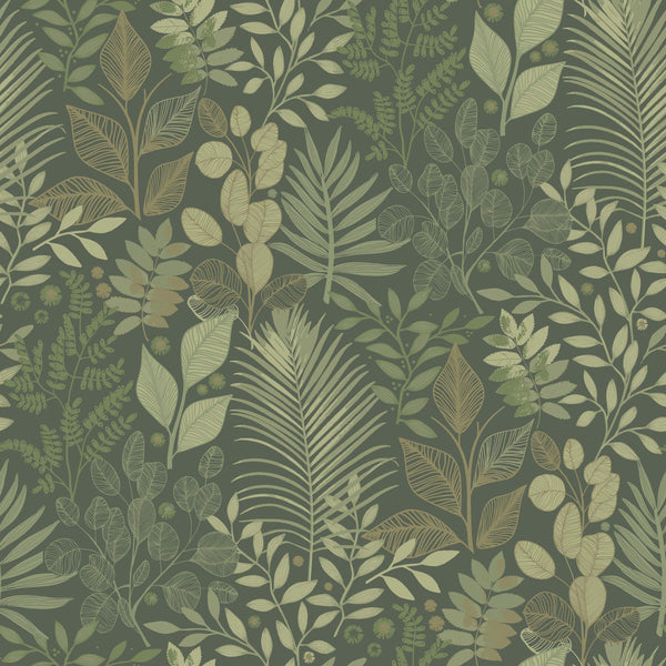 Ängslycka, Dark Green Wallcoverings | Malibu Wallcovering