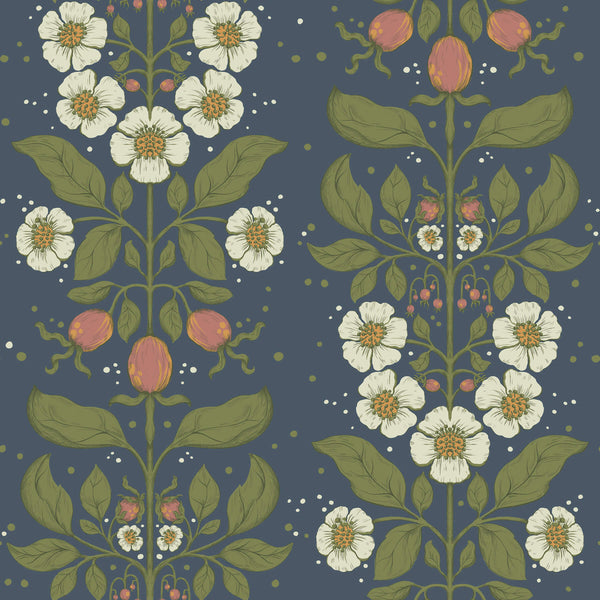 Rosa, Navy Wallcoverings | Malibu Wallcovering