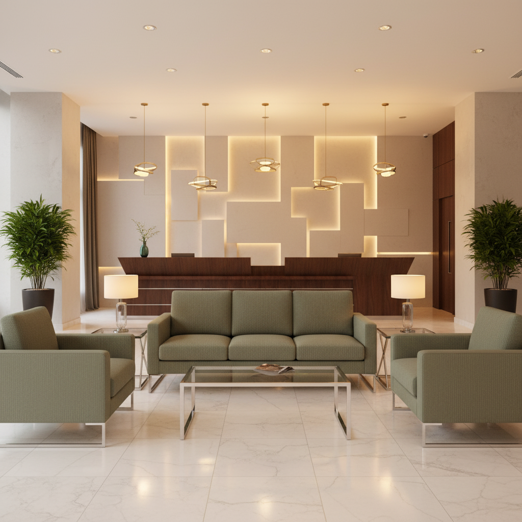 Fine Vertical Ribs Muted Olive Upholstered Sofa | Architectural Fabrics