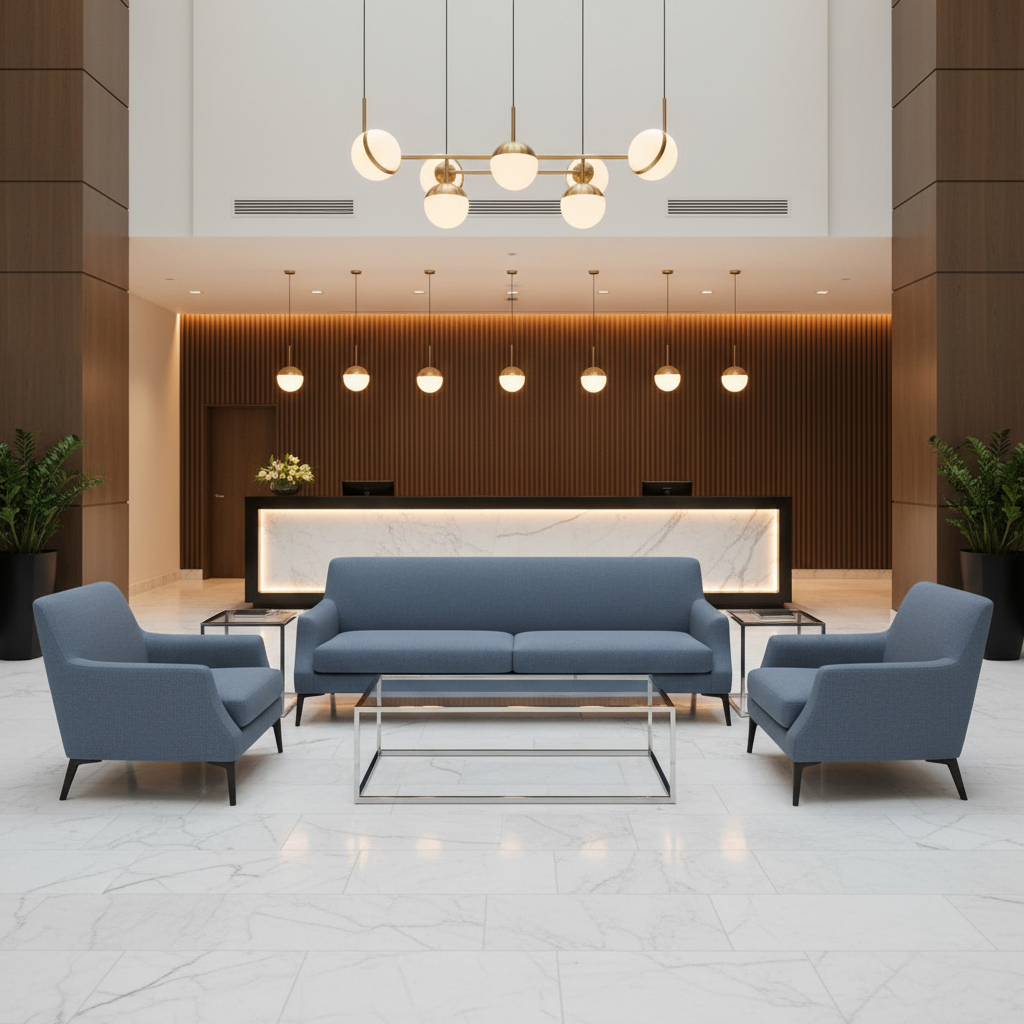 Fine Pebble Grain Denim Blue Upholstered Sofa | Architectural Fabrics