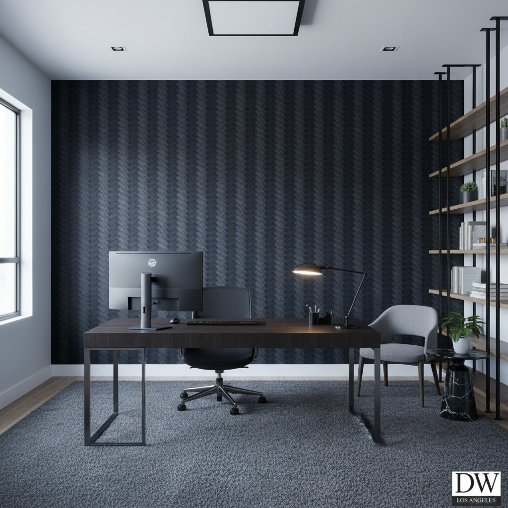 Moroccan Midnight Basketweave | Hollywood Wallcoverings - Corporate Office commercial room setting