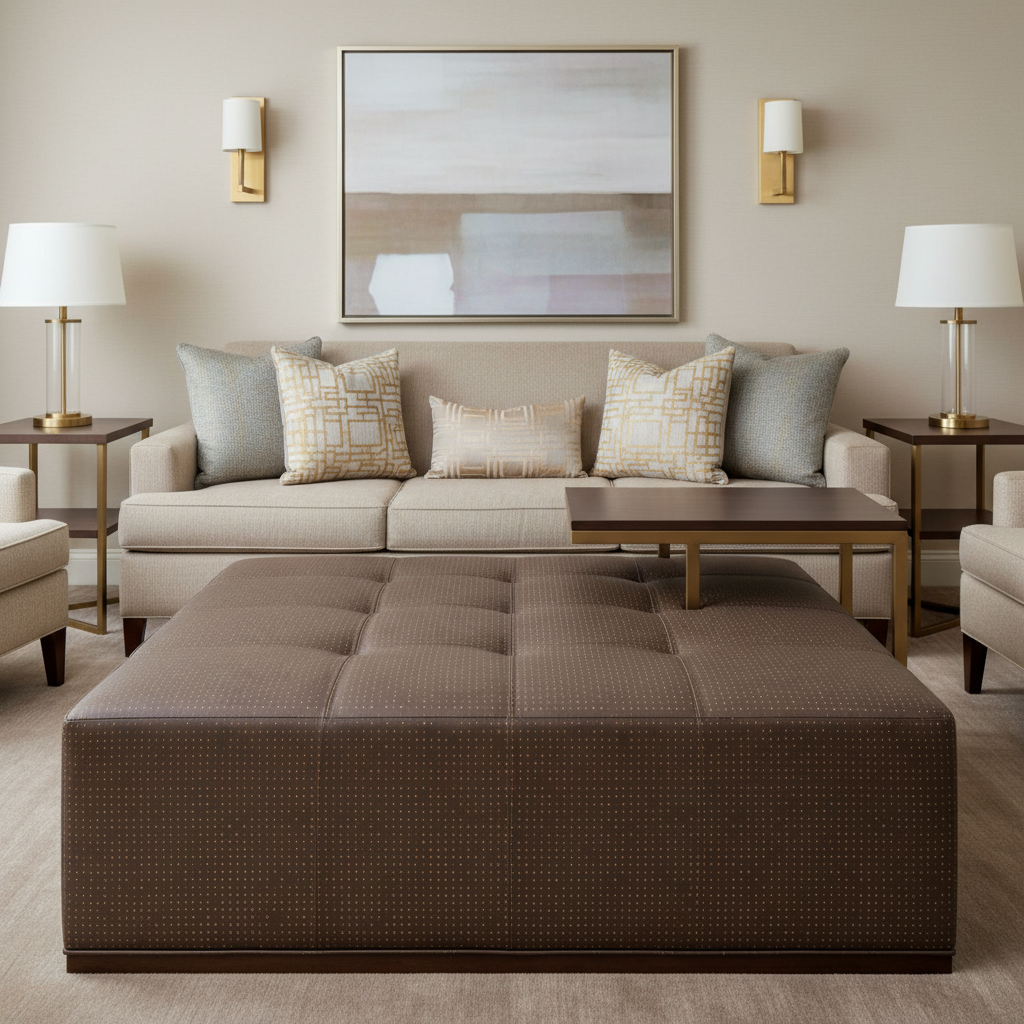 Analog - Cocoa Nib Etched Polyurethane Upholstered Ottoman | Architectural Fabrics