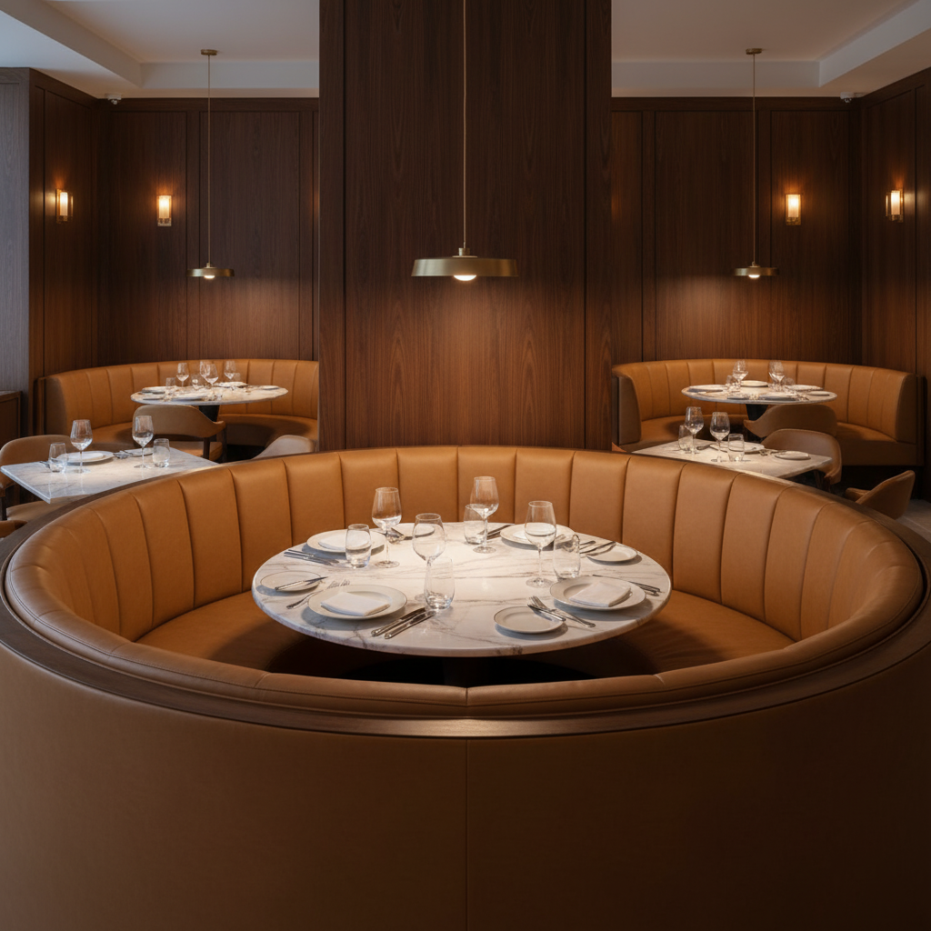 Smooth Leather Grain Caramel Tan Upholstered Banquette | Architectural Fabrics