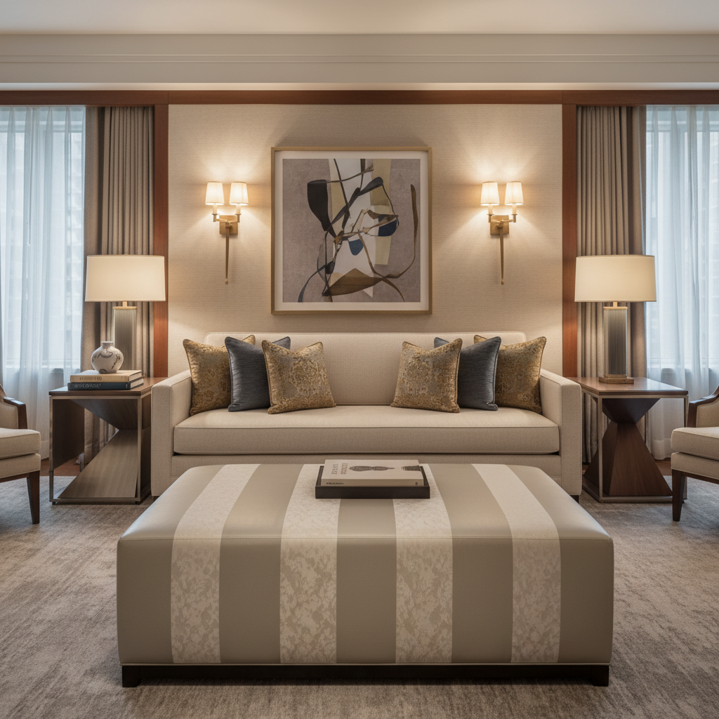 Pembroke Ivory Upholstered Ottoman | Architectural Fabrics