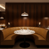 Embossed Reptile Skin Golden Brown Upholstered Banquette | Architectural Fabrics