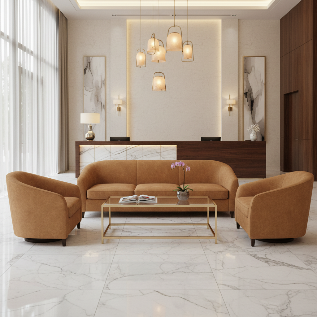Smooth Pebble Grain Golden Caramel Upholstered Sofa | Architectural Fabrics