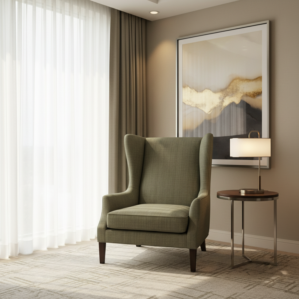Woven Crosshatch Texture Olive Drab Upholstered Chair | Architectural Fabrics