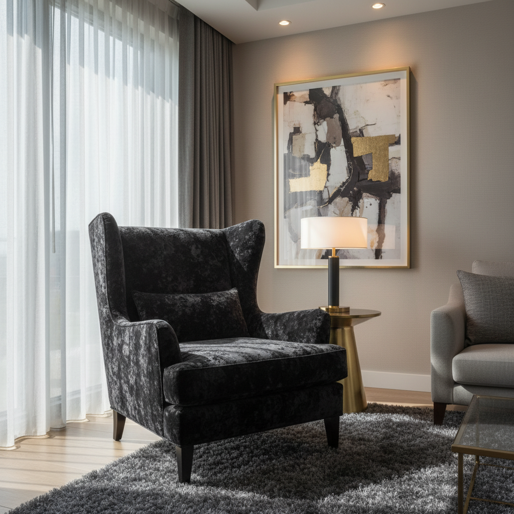 Crushed Velvet Texture Midnight Shadow Upholstered Chair | Architectural Fabrics