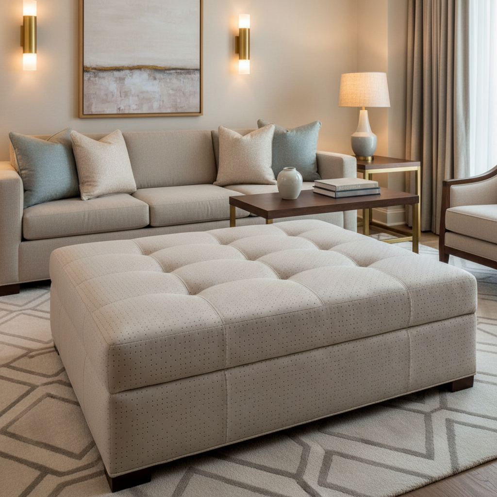 Analog - Oatmeal Etched Polyurethane Upholstered Ottoman | Architectural Fabrics