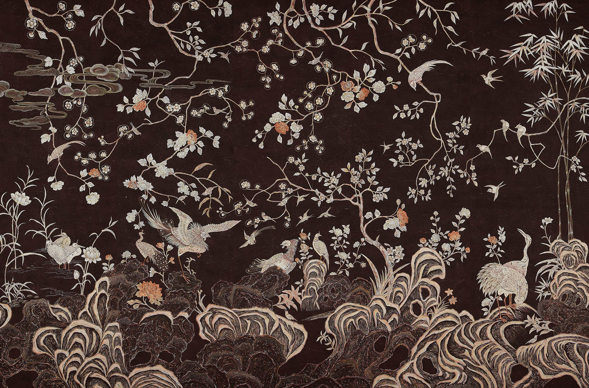 Coco coromandel — Standard colourway on Edo Burnt Umber painted Xuan paper