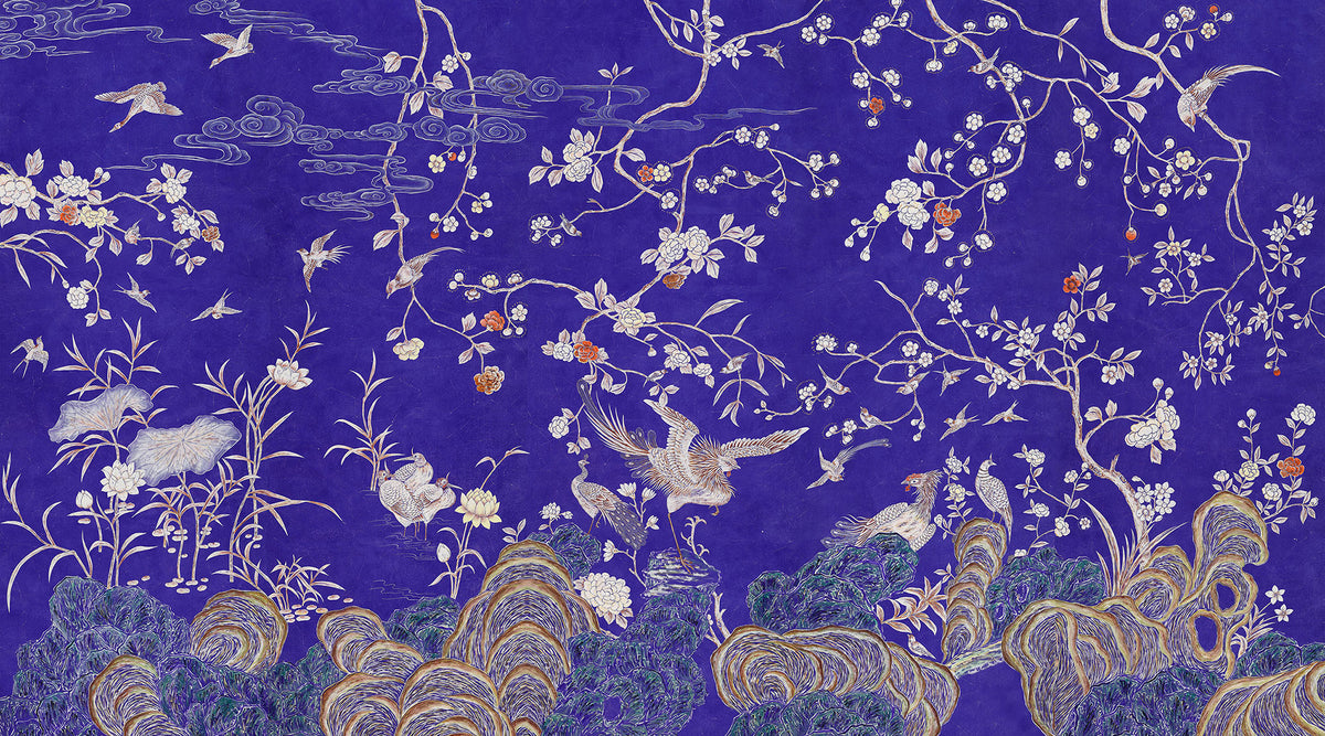 Coco coromandel — Colourway SC-87 on Lapis Lazuli painted Xuan paper