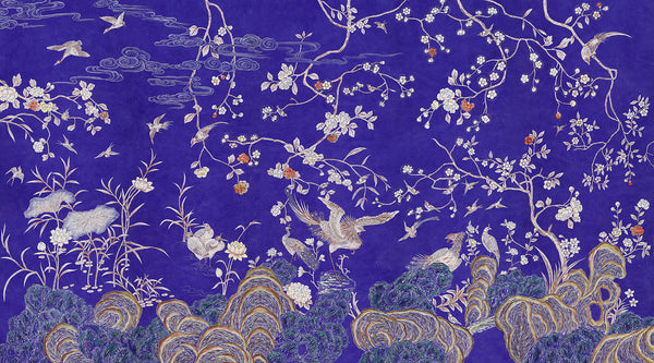 Coco coromandel — Colourway SC-87 on Lapis Lazuli painted Xuan paper