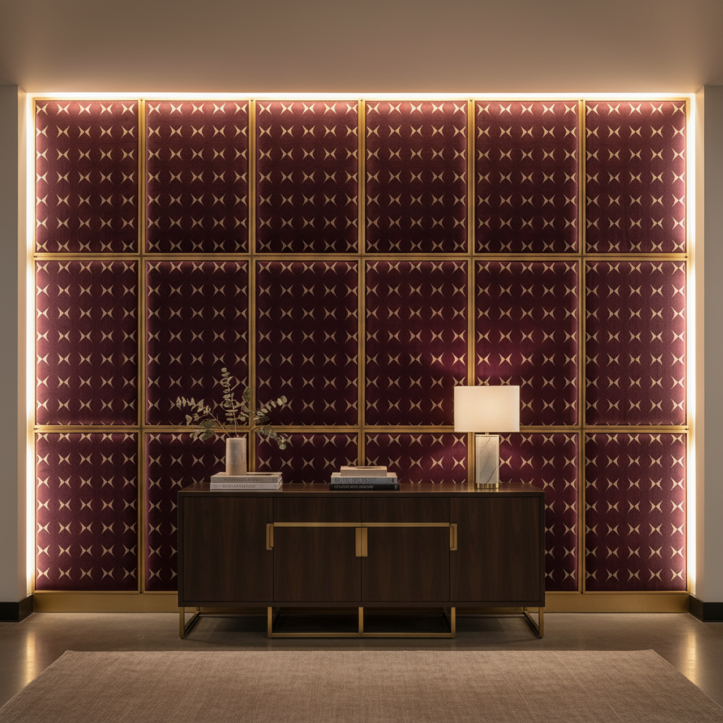 Diamond Velvet Texture Plum Wine Upholstered Wall Panel | Architectural Fabrics