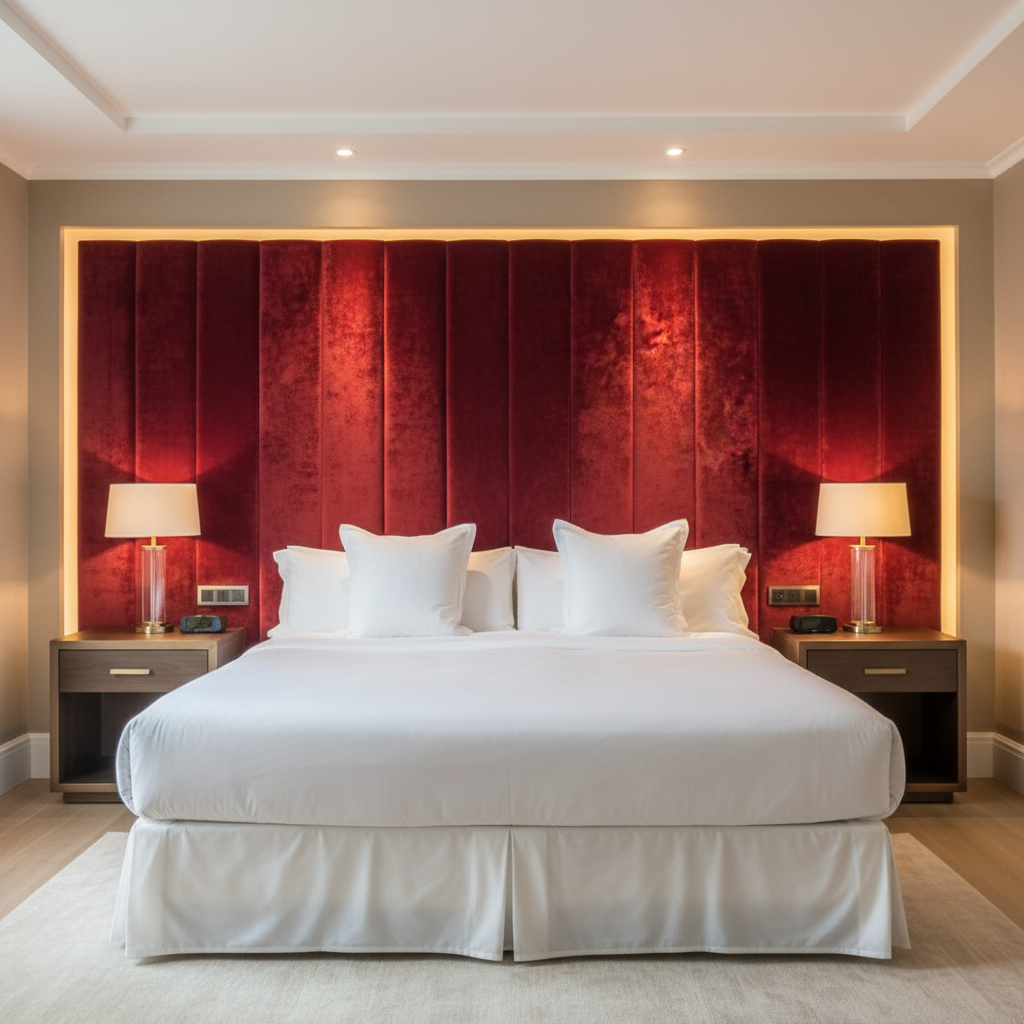 Crushed Velvet Texture Crimson Crush Upholstered Headboard | Architectural Fabrics