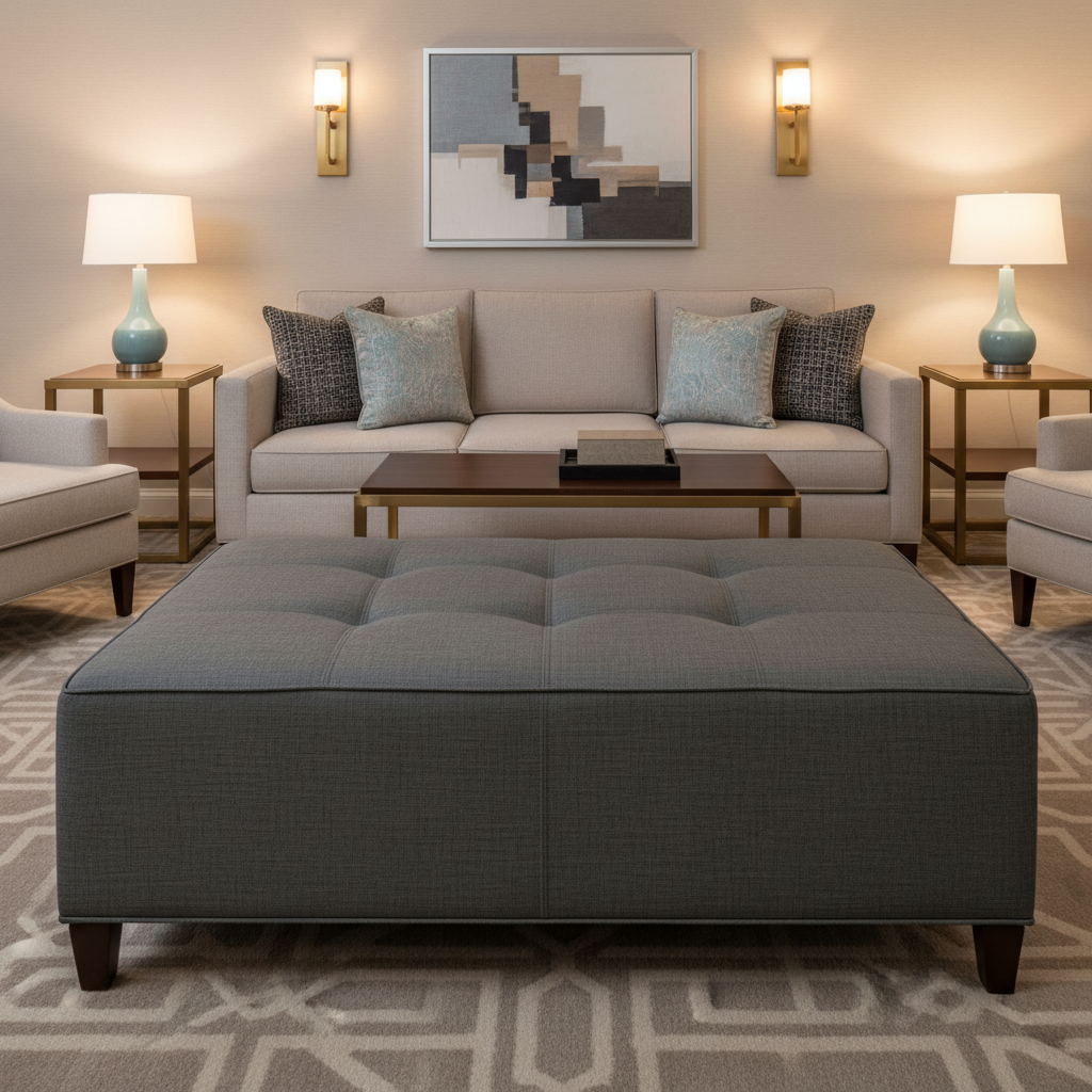 Turneffe - Night Upholstered Ottoman | Architectural Fabrics