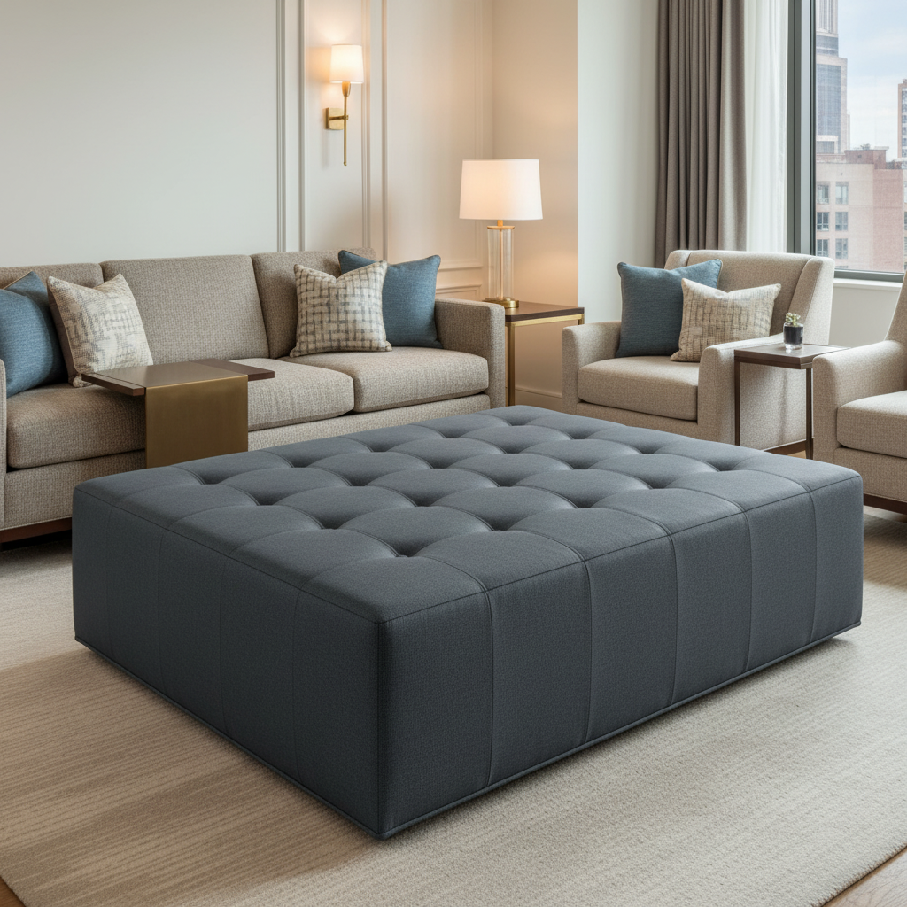 Quintana Bay - Indigo Upholstered Ottoman | Architectural Fabrics