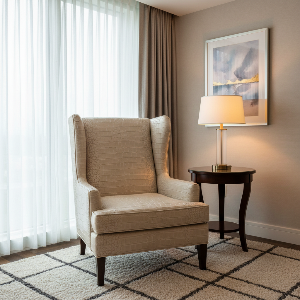 Embossed Reptile Scale Pale Taupe Upholstered Chair | Architectural Fabrics