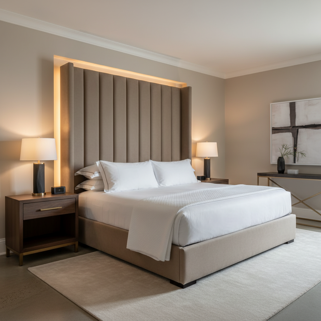 Smooth Suede Texture Mushroom Taupe Upholstered Headboard | Architectural Fabrics