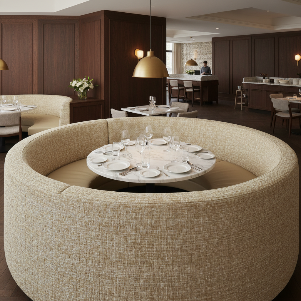 Woven Basketweave Texture Natural Linen Upholstered Banquette | Architectural Fabrics
