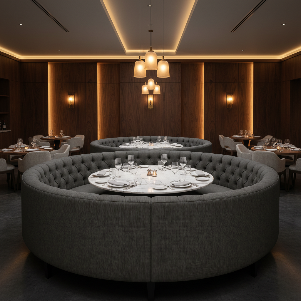Maya Riviera - Truffle Upholstered Banquette | Architectural Fabrics
