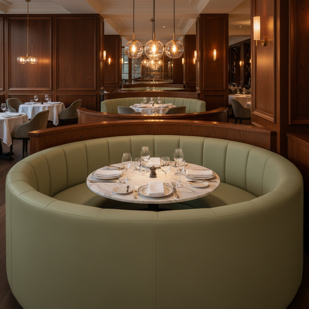 Smooth Pebble Grain Dusty Olive Upholstered Banquette | Architectural Fabrics