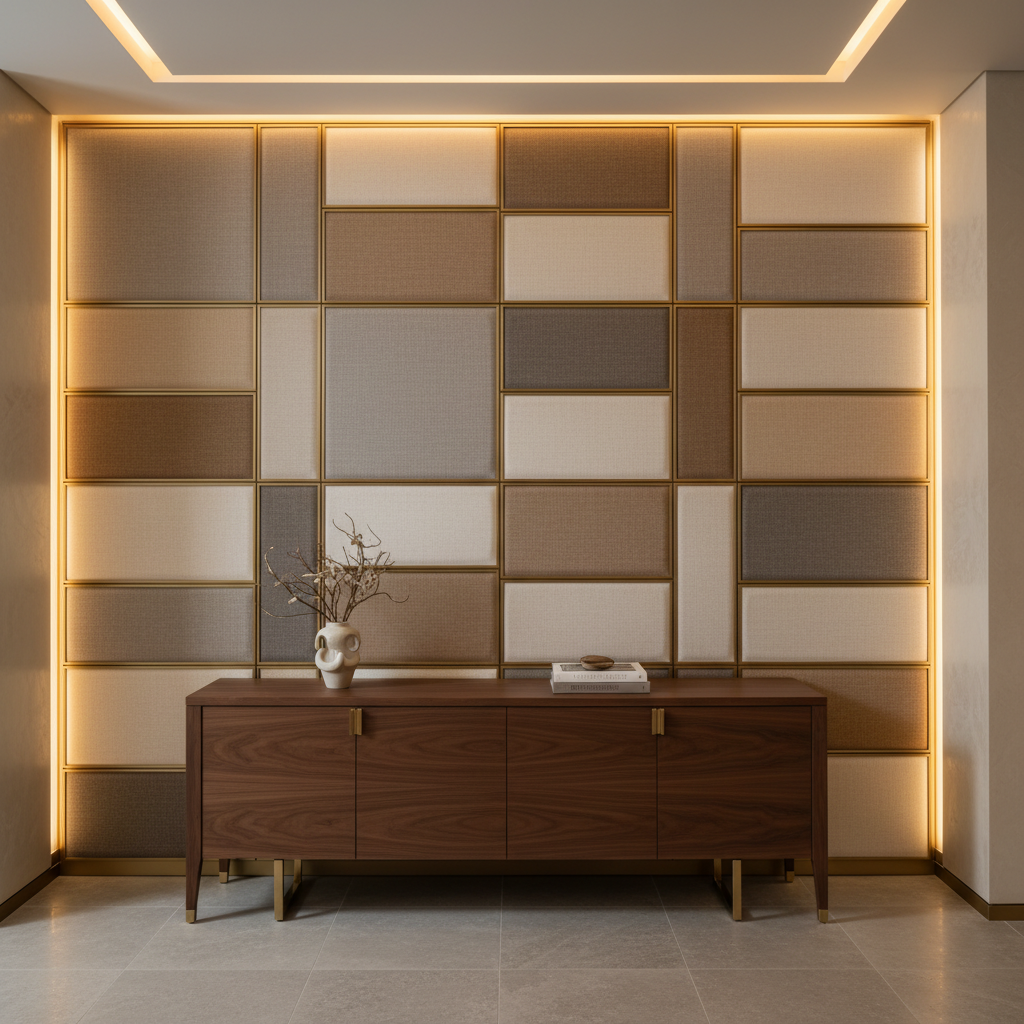 Marshall Taupe / Ivory Contemporary gray & off-white Upholstered Wall Panel | Architectural Fabrics