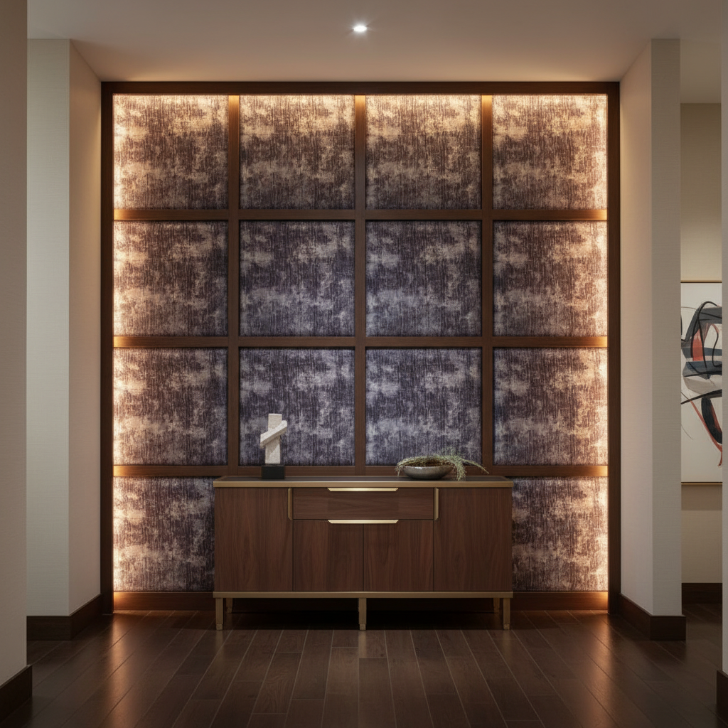 Distressed Velvet Texture Smoky Indigo Upholstered Wall Panel | Architectural Fabrics
