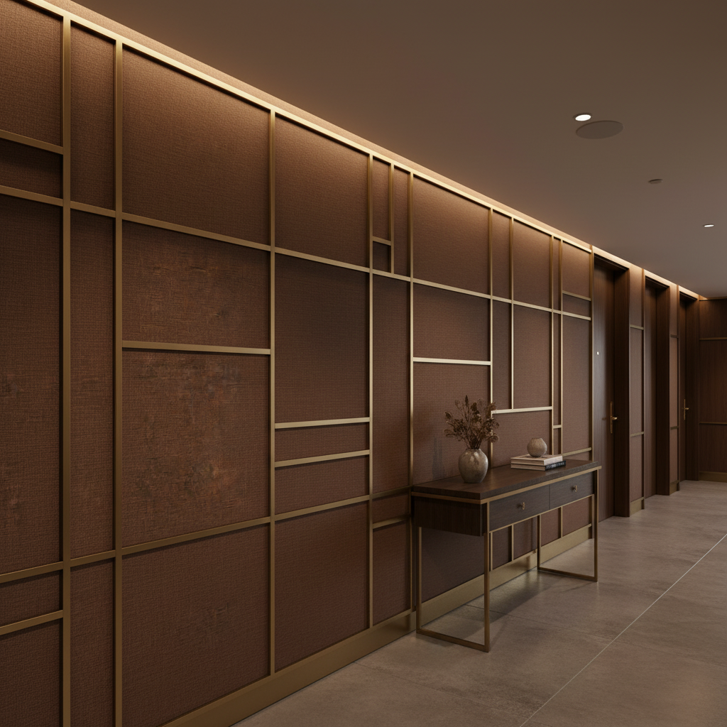 Woven Linen Texture Rich Umber Upholstered Wall Panel | Architectural Fabrics