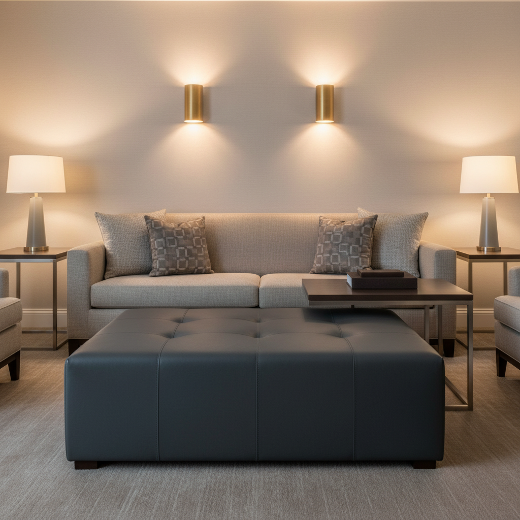Luxury Cay - Deep Sea Upholstered Ottoman | Architectural Fabrics