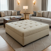 Brushed Linen Weave Natural Linen Upholstered Ottoman | Architectural Fabrics