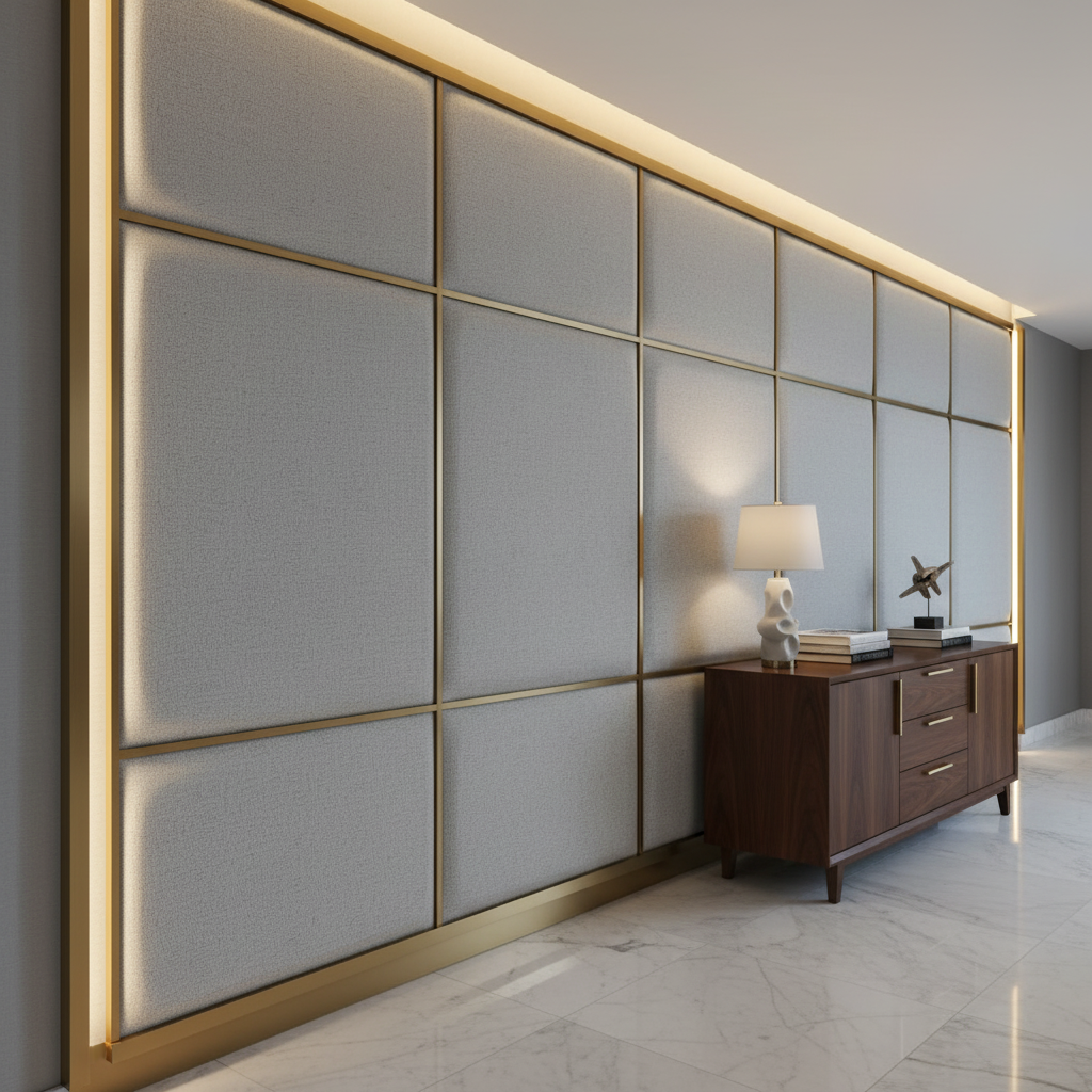 Fine Pebble Grain Soft Gray Upholstered Wall Panel | Architectural Fabrics