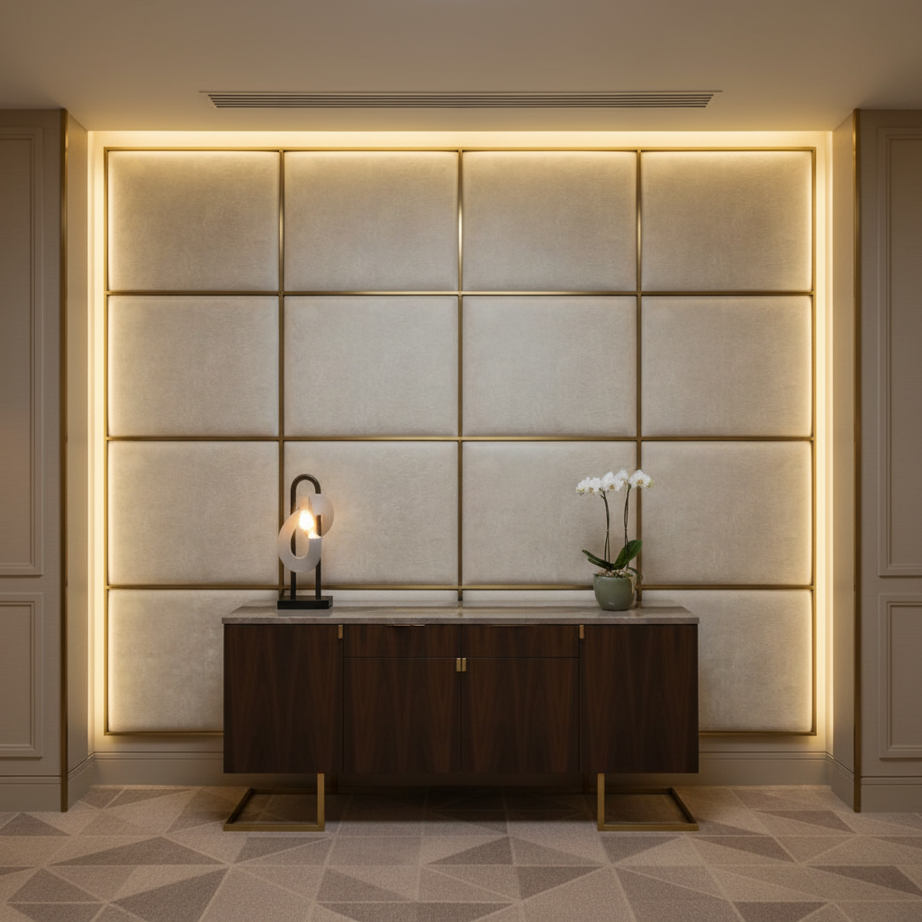 Arcadia - Oyster Shell Performance Vinyl Upholstered Wall Panel | Architectural Fabrics
