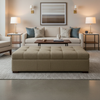 Fine Woven Texture Muted Taupe Upholstered Ottoman | Architectural Fabrics