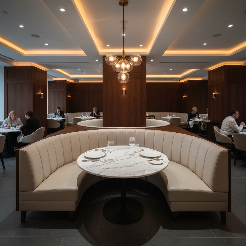 Christiansburg Cream Upholstered Banquette | Architectural Fabrics